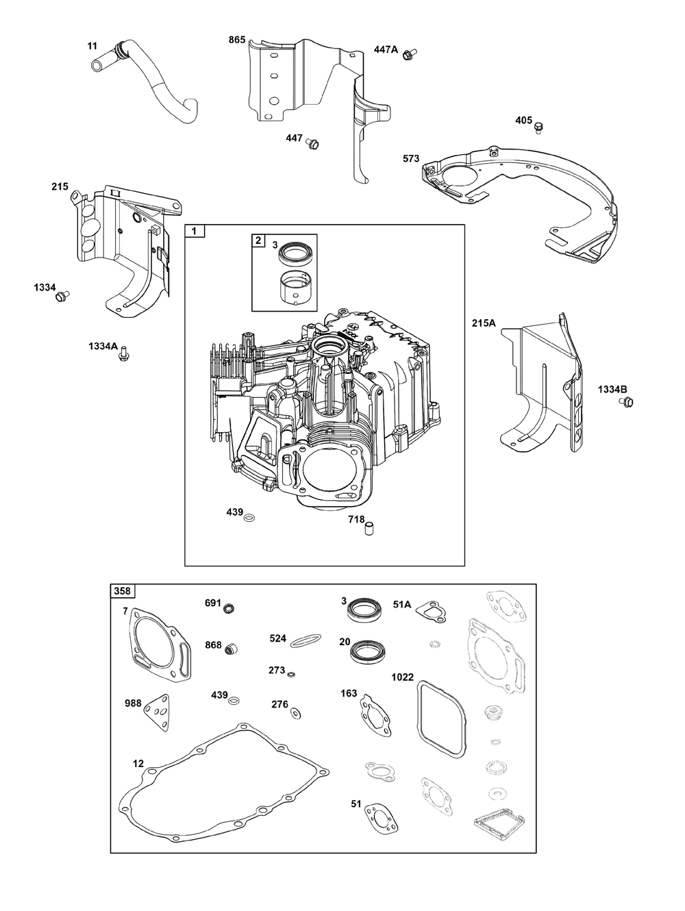 Cylinder Group Diagram and Parts List for 356777-0151-G1  Briggs and Stratton Engine